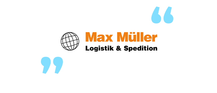 Referenzlogo Max Müller Logistik und Spedition in Sprechblase